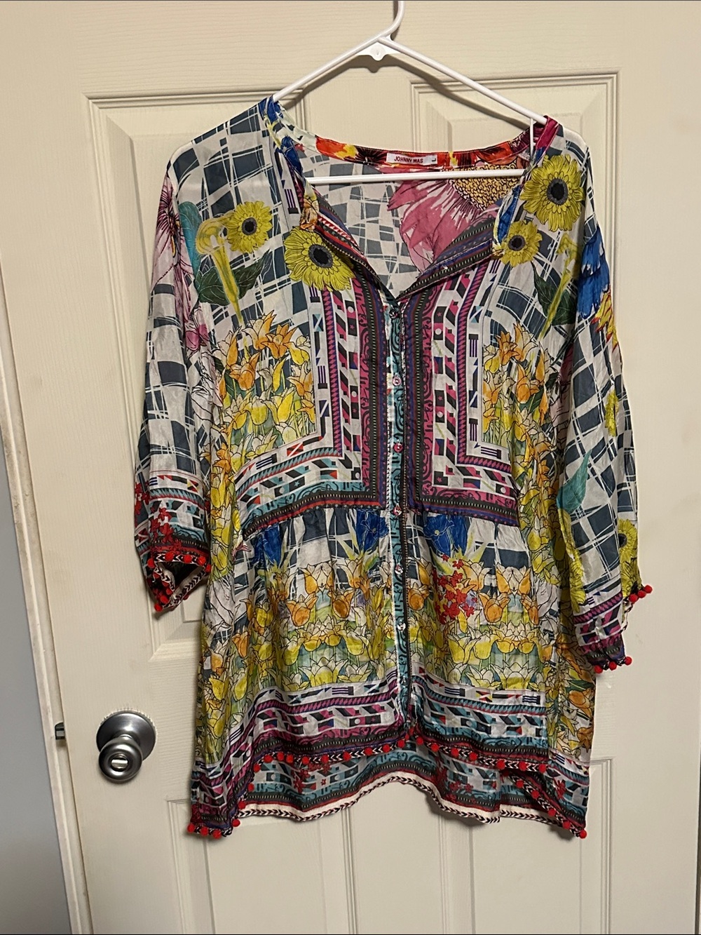 Johnny Was Multicolor Floral Patchwork Tunic Top